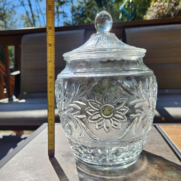 Anchor Hocking Clear Glass Cookie Jar In Classic "Sandwich" Pattern - Picture 8 of 14